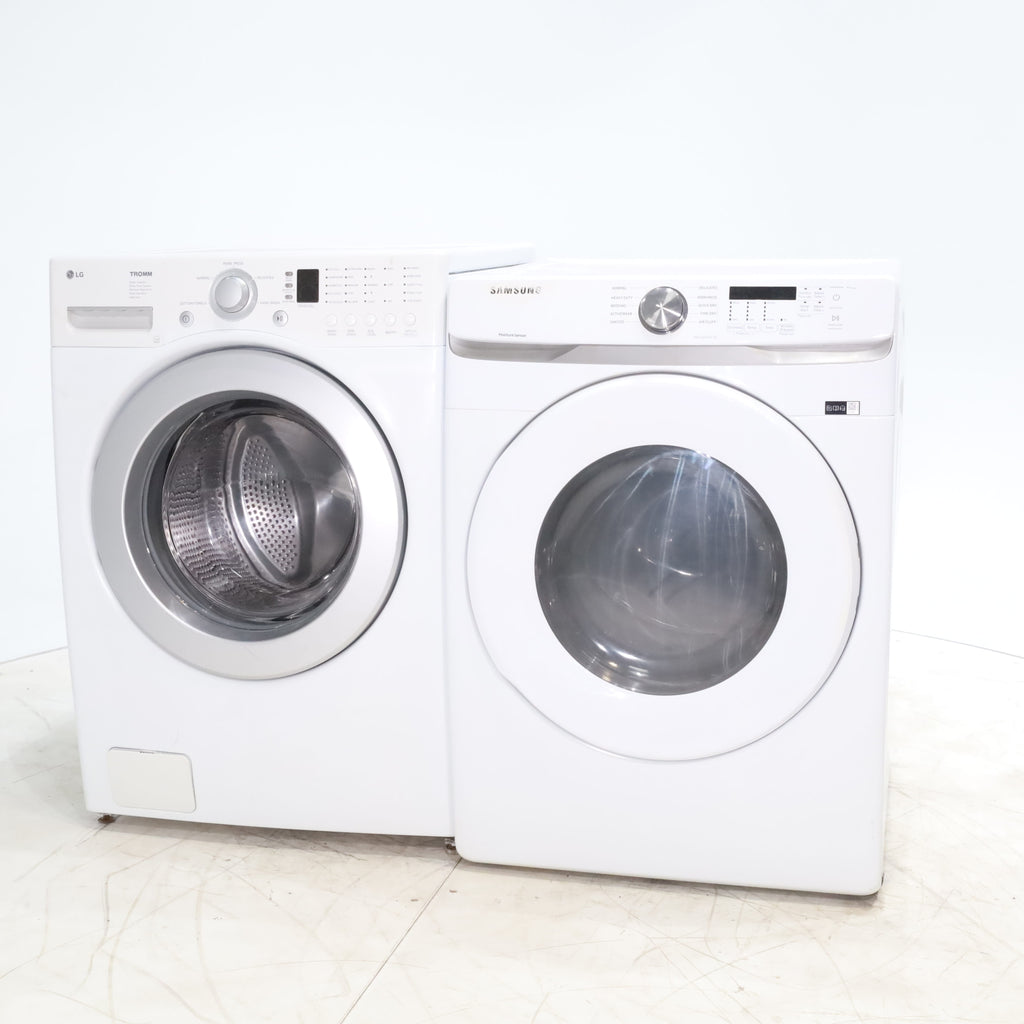 Pictures of LG Frontload 3.6 cu ft 27 inch Wide Washing Machine with Direct Drive Motor and White Samsung 7.5 cu. ft. Front Load Electric Dryer with Smart Care - Certified Refurbished - Neu Appliance Outlet - Discount Appliance Outlet in Austin, Tx