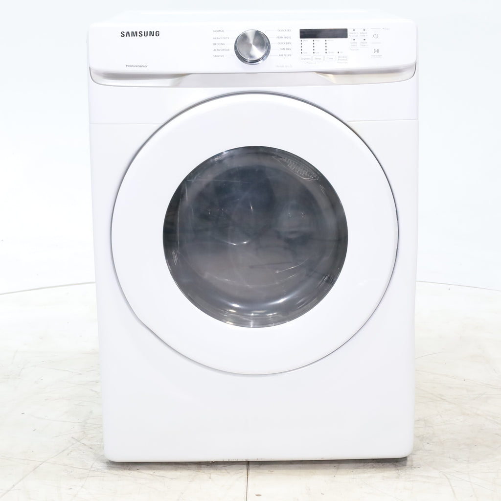 Pictures of White Samsung 7.5 cu. ft. Front Load Electric Dryer with Smart Care - Scratch and Dent - Major - Neu Appliance Outlet - Discount Appliance Outlet in Austin, Tx
