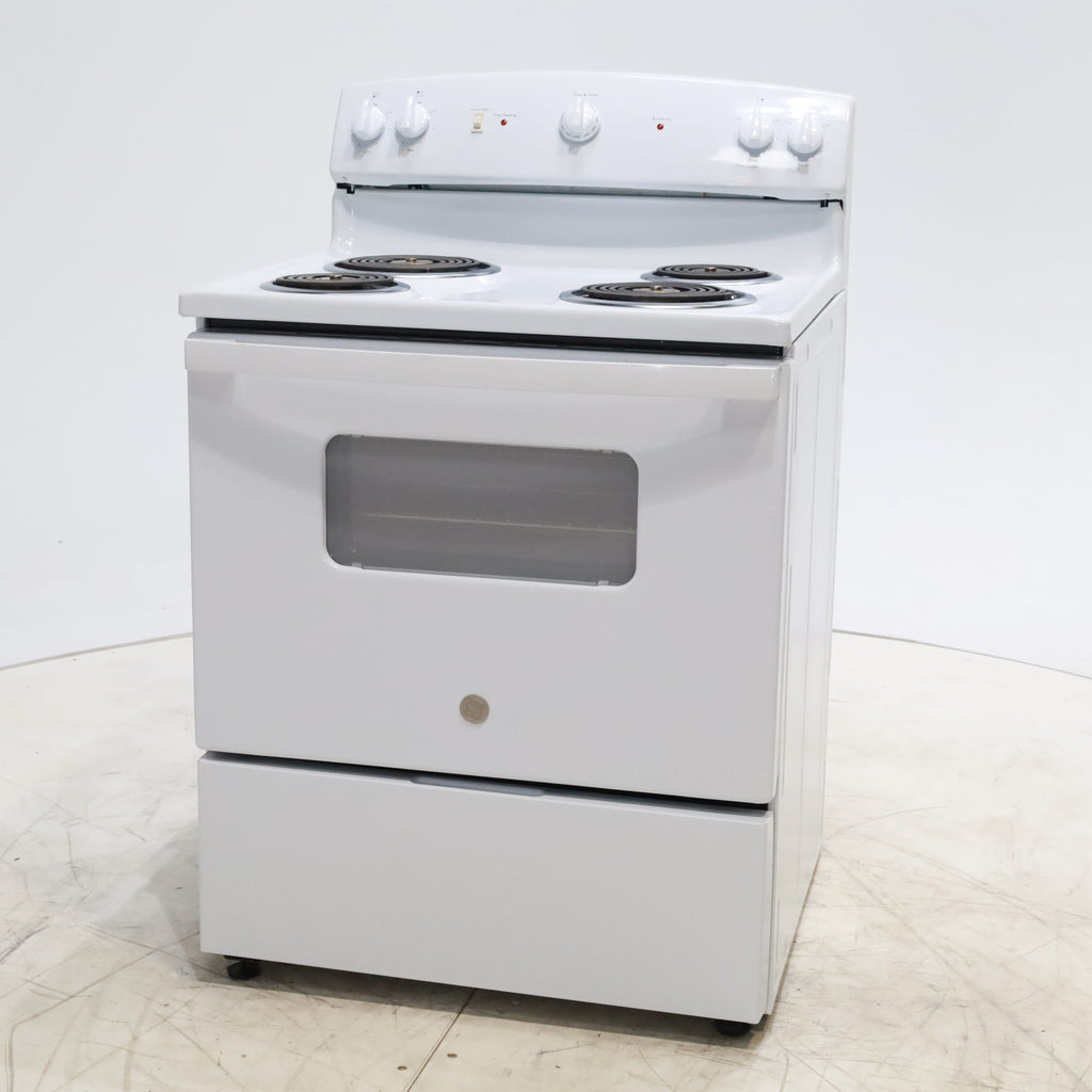 Pictures of White GE 5.0 cu. ft. Freestanding 4 Heating Element Electric Range with Dual Element Bake - Certified Refurbished - Neu Appliance Outlet - Discount Appliance Outlet in Austin, Tx