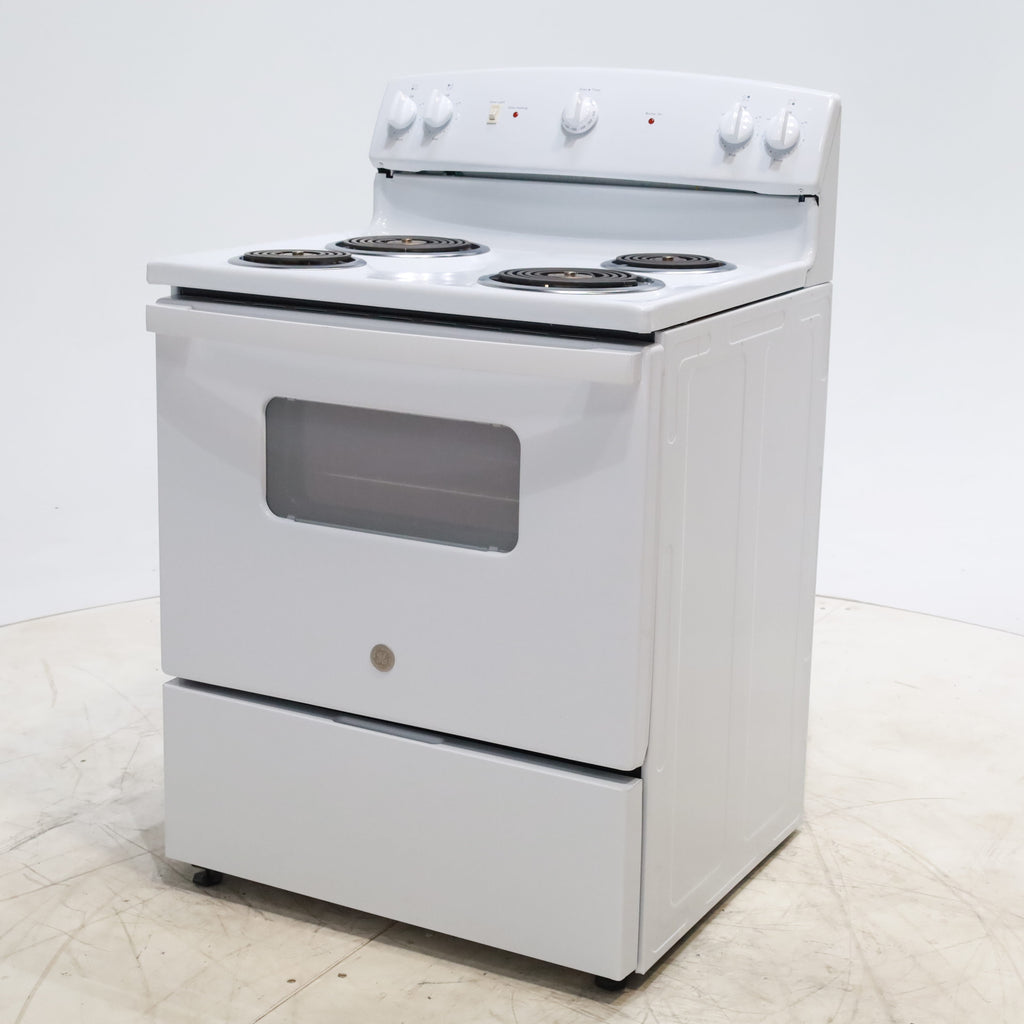 Pictures of White GE 5.0 cu. ft. Freestanding 4 Heating Element Electric Range with Dual Element Bake - Certified Refurbished - Neu Appliance Outlet - Discount Appliance Outlet in Austin, Tx