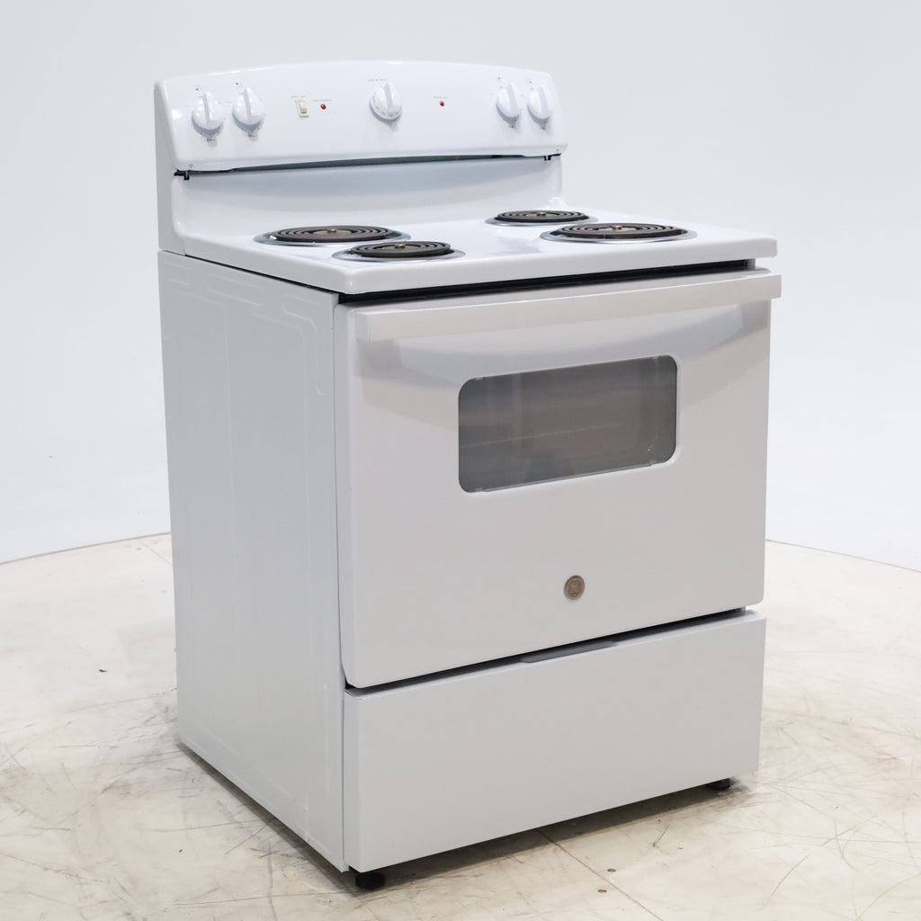 Pictures of White GE 5.0 cu. ft. Freestanding 4 Heating Element Electric Range with Dual Element Bake - Certified Refurbished - Neu Appliance Outlet - Discount Appliance Outlet in Austin, Tx