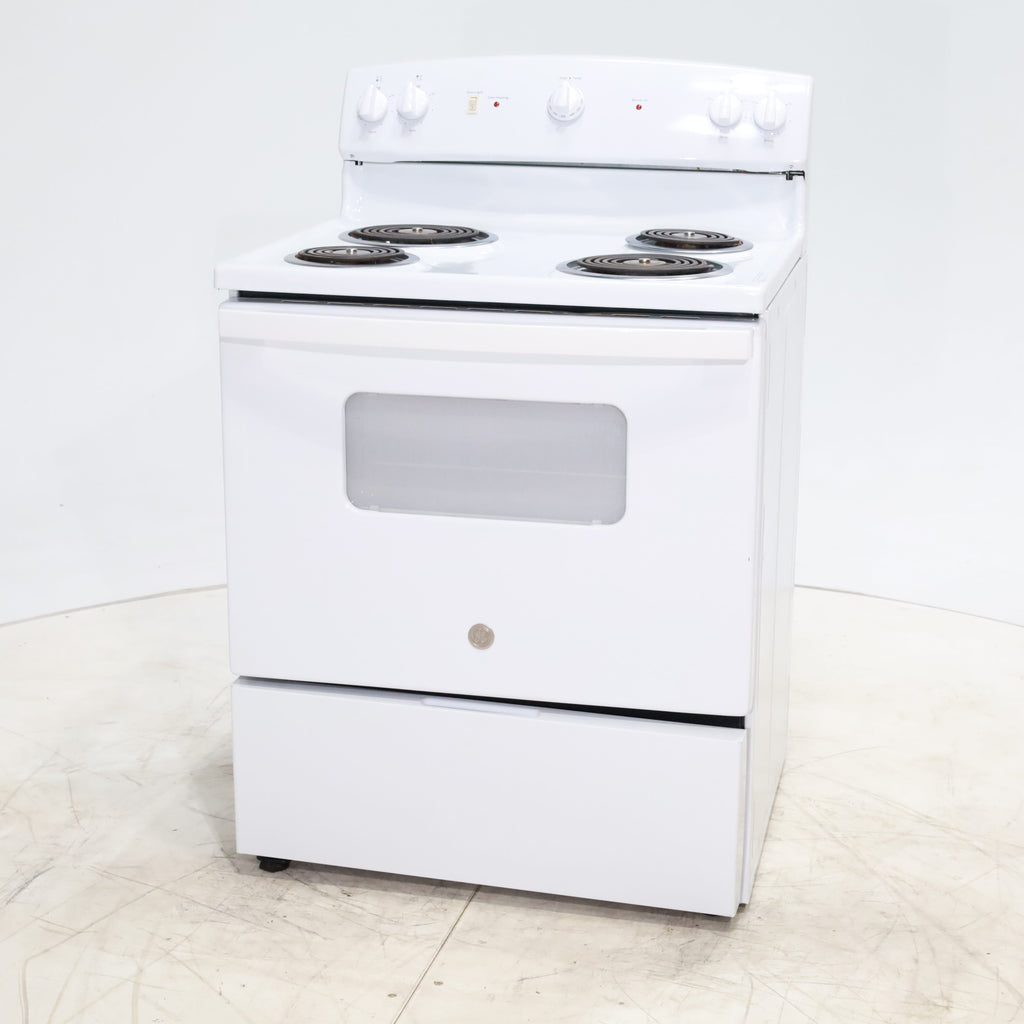 Pictures of White GE 5.0 cu. ft. Freestanding 4 Heating Element Electric Range with Dual Element Bake - Certified Refurbished - Neu Appliance Outlet - Discount Appliance Outlet in Austin, Tx