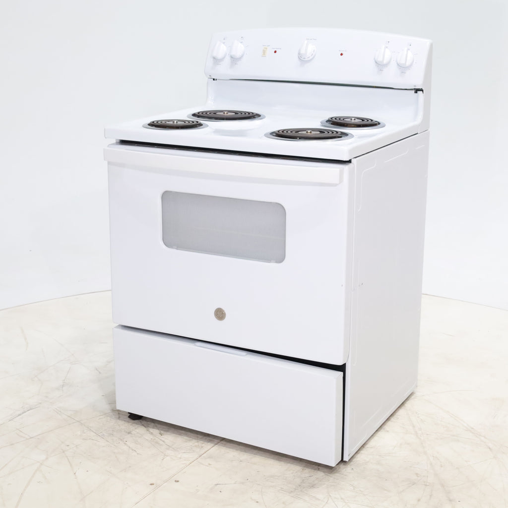 Pictures of White GE 5.0 cu. ft. Freestanding 4 Heating Element Electric Range with Dual Element Bake - Certified Refurbished - Neu Appliance Outlet - Discount Appliance Outlet in Austin, Tx