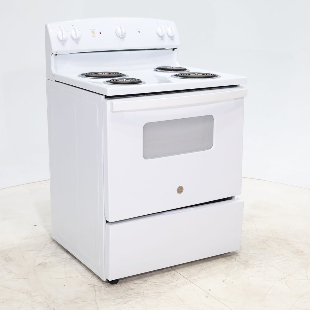 Pictures of White GE 5.0 cu. ft. Freestanding 4 Heating Element Electric Range with Dual Element Bake - Certified Refurbished - Neu Appliance Outlet - Discount Appliance Outlet in Austin, Tx