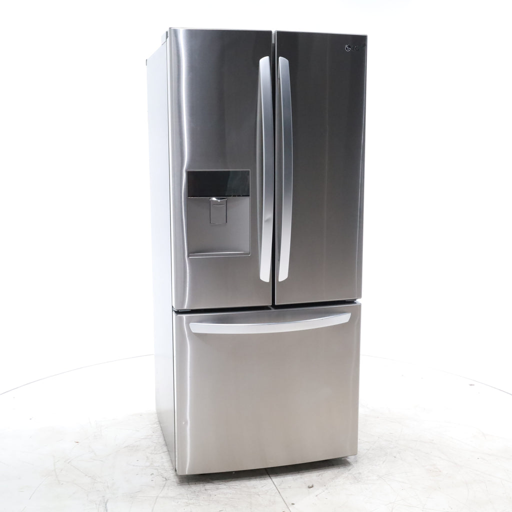 Pictures of 30" Wide Stainless Steel ENERGY STAR LG 21.8 cu. ft. French Door 3 Door Refrigerator with Exterior Water Dispenser - Scratch & Dent - Minor - Neu Appliance Outlet - Discount Appliance Outlet in Austin, Tx