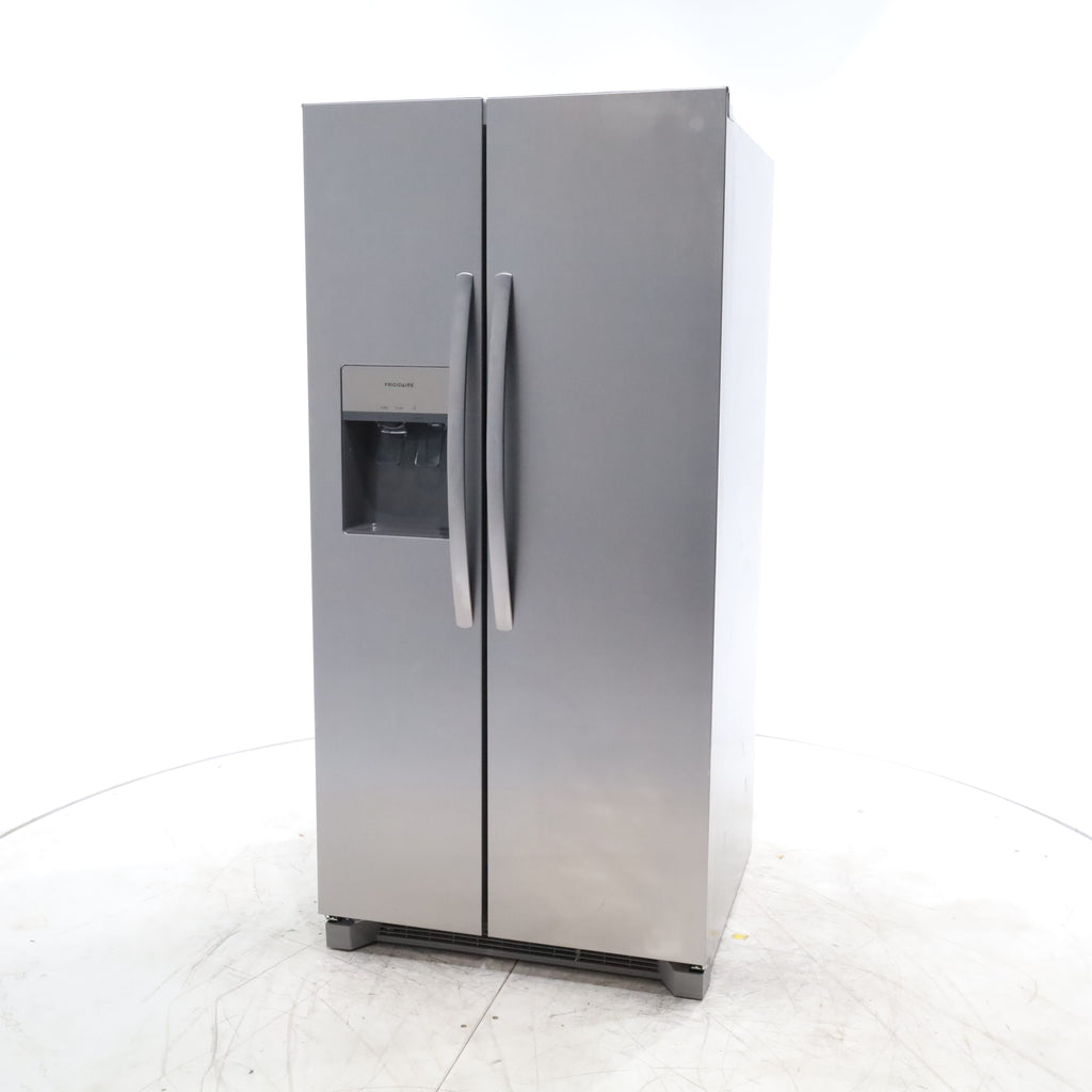 Pictures of 33" Wide Stainless Steel Frigidaire 22.3 cu. ft. ENERGY STAR Side by Side Refrigerator with Exterior Water and Ice Dispenser - Scratch & Dent - Minor - Neu Appliance Outlet - Discount Appliance Outlet in Austin, Tx