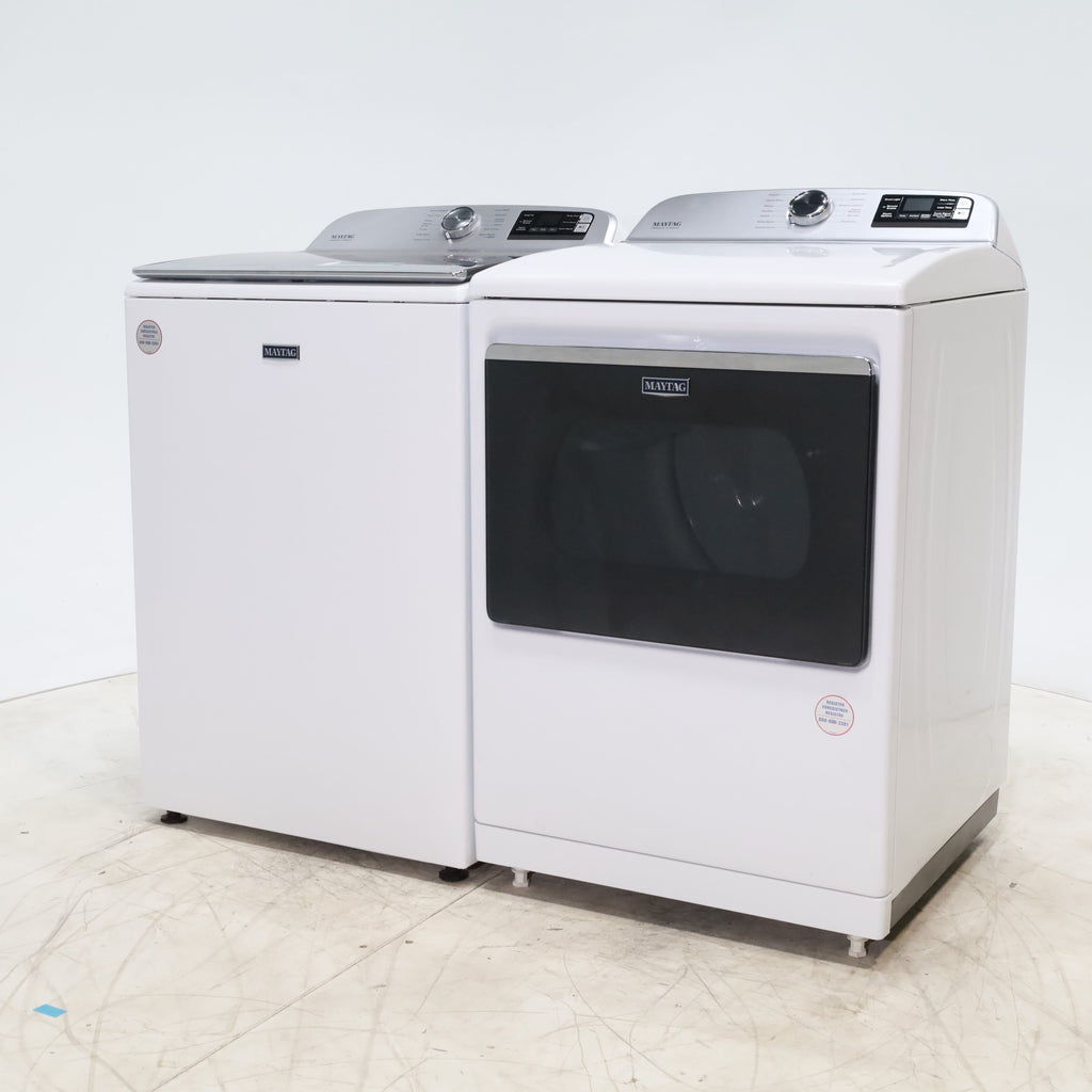 Pictures of Maytag ENERGY STAR 5.2 cu. ft. Top Load Agitator Washing Machine with Extra Power Button and ENERGY STAR Maytag Smart Capable 7.4 cu. ft. Electric Steam Dryer with Extra Power Button - Scratch & Dent - Minor - Neu Appliance Outlet - Discount Appliance Outlet in Austin, Tx
