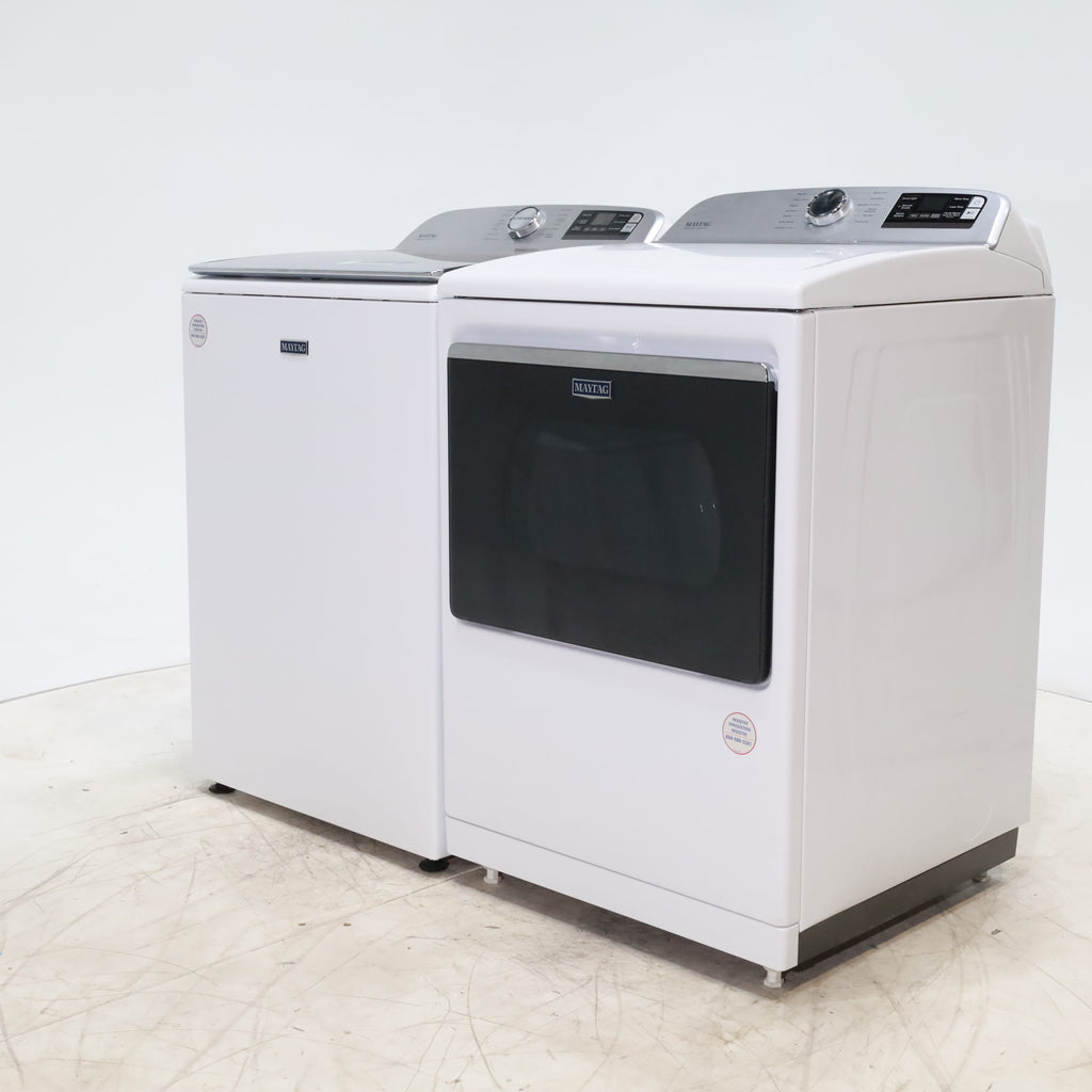 Pictures of Maytag ENERGY STAR 5.2 cu. ft. Top Load Agitator Washing Machine with Extra Power Button and ENERGY STAR Maytag Smart Capable 7.4 cu. ft. Electric Steam Dryer with Extra Power Button - Scratch & Dent - Minor - Neu Appliance Outlet - Discount Appliance Outlet in Austin, Tx
