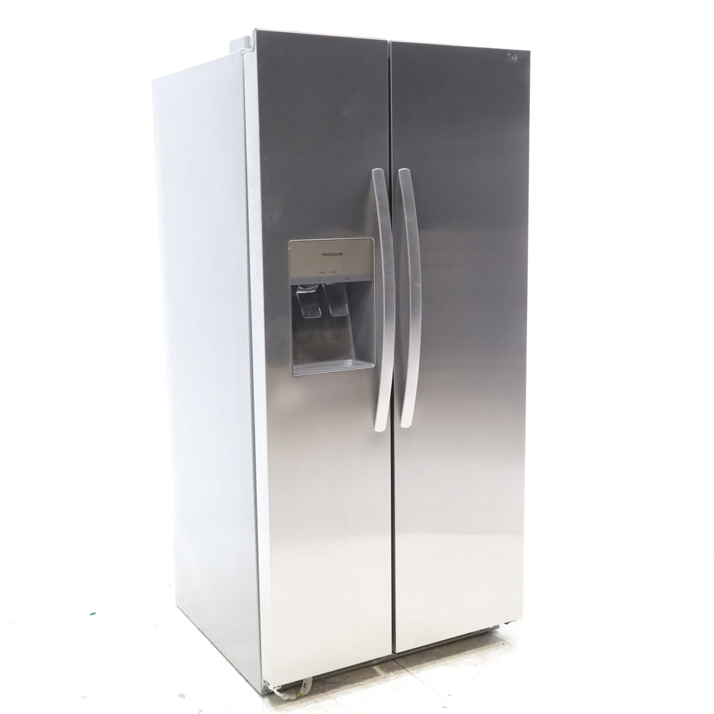 Pictures of 33" Wide Stainless Steel Frigidaire 22.3 cu. ft. ENERGY STAR Side by Side Refrigerator with Exterior Water and Ice Dispenser - Scratch & Dent - Minor - Neu Appliance Outlet - Discount Appliance Outlet in Austin, Tx