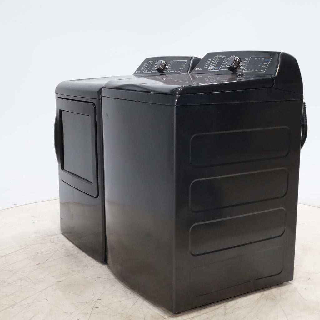 Pictures of Diamond Gray ENERGY STAR GE Profile 5.4 cu. ft. Top Load Washing Machine with FlexDispense and Diamond Gray ENERGY STAR GE Profile 7.4 cu. ft. Gas Dryer with Steam - Scratch & Dent - Moderate - Neu Appliance Outlet - Discount Appliance Outlet in Austin, Tx