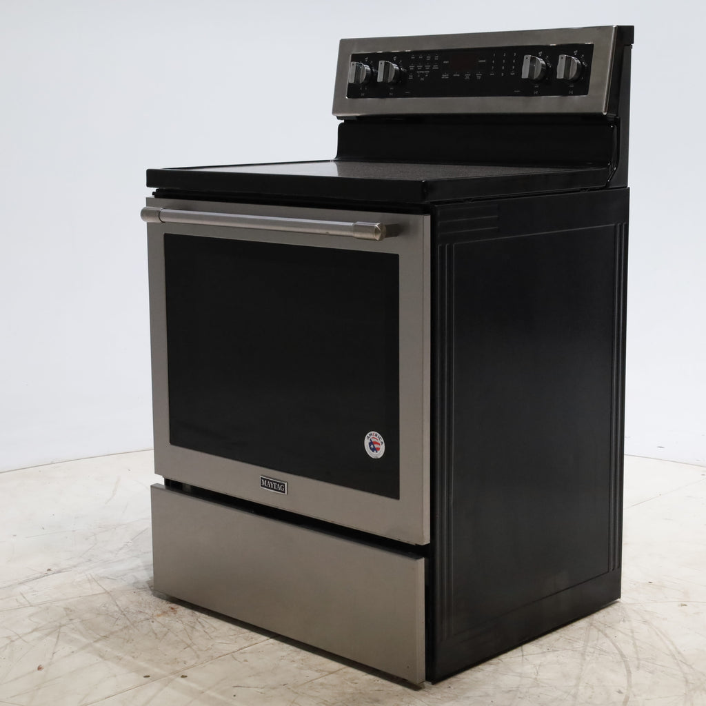 Pictures of Fingerprint-Resistant Stainless Steel Maytag 6.4 cu. ft. Freestanding 5 Heating Elements Smooth Cooktop Electric Range with Convection - Certified Refurbished - Neu Appliance Outlet - Discount Appliance Outlet in Austin, Tx