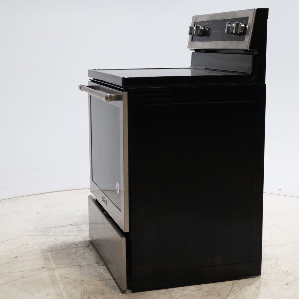 Pictures of Fingerprint-Resistant Stainless Steel Maytag 6.4 cu. ft. Freestanding 5 Heating Elements Smooth Cooktop Electric Range with Convection - Certified Refurbished - Neu Appliance Outlet - Discount Appliance Outlet in Austin, Tx