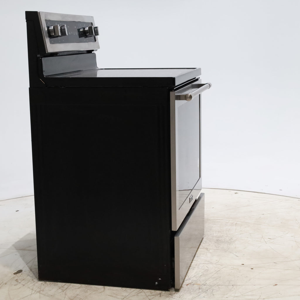 Pictures of Fingerprint-Resistant Stainless Steel Maytag 6.4 cu. ft. Freestanding 5 Heating Elements Smooth Cooktop Electric Range with Convection - Certified Refurbished - Neu Appliance Outlet - Discount Appliance Outlet in Austin, Tx