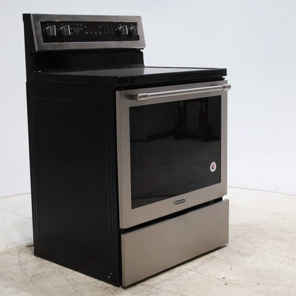 Pictures of Fingerprint-Resistant Stainless Steel Maytag 6.4 cu. ft. Freestanding 5 Heating Elements Smooth Cooktop Electric Range with Convection - Certified Refurbished - Neu Appliance Outlet - Discount Appliance Outlet in Austin, Tx