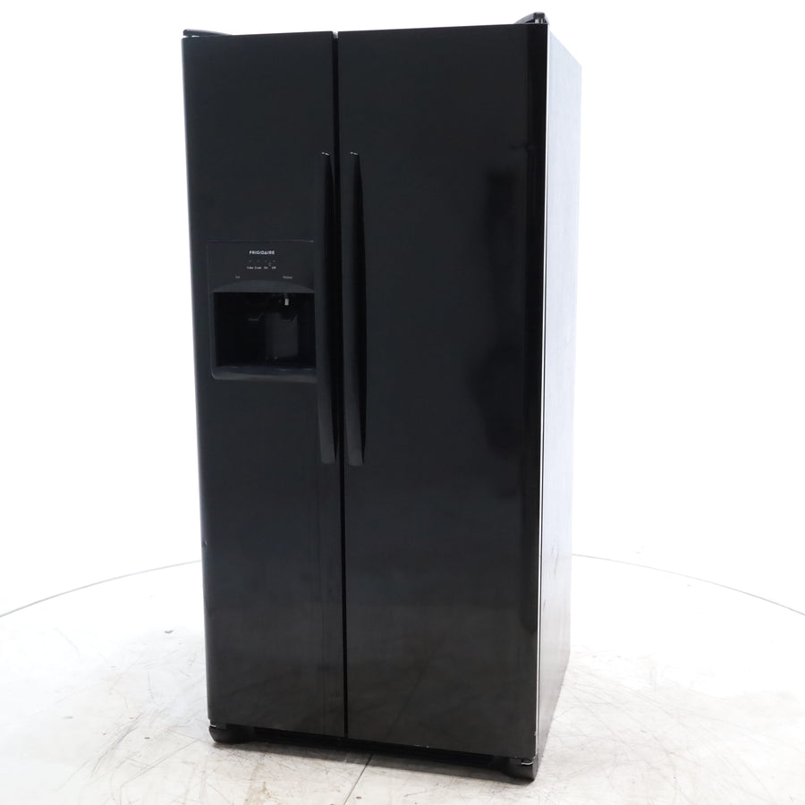 33" Wide Ebony Black Frigidaire 22.1 cu. ft. Side by Side Refrigerator with External Ice and Water Dispenser - Certified Refurbished