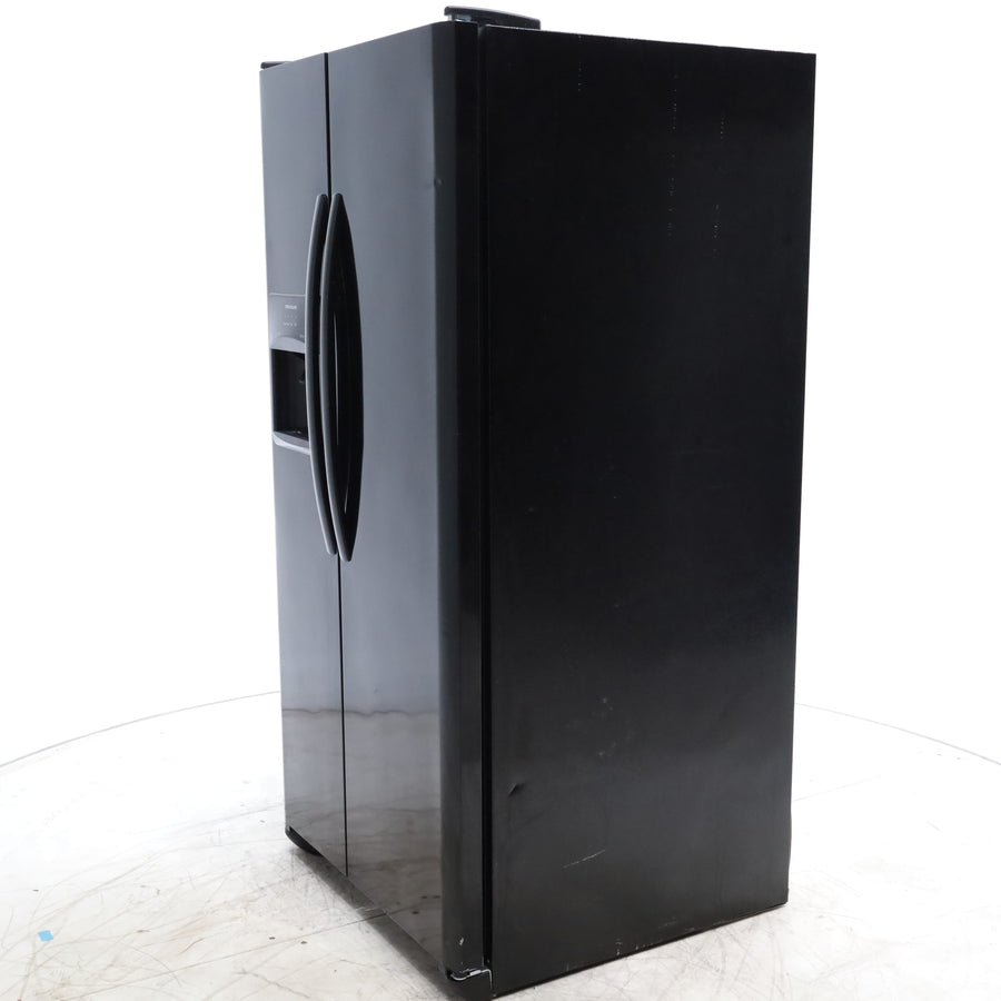 33" Wide Ebony Black Frigidaire 22.1 cu. ft. Side by Side Refrigerator with External Ice and Water Dispenser - Certified Refurbished