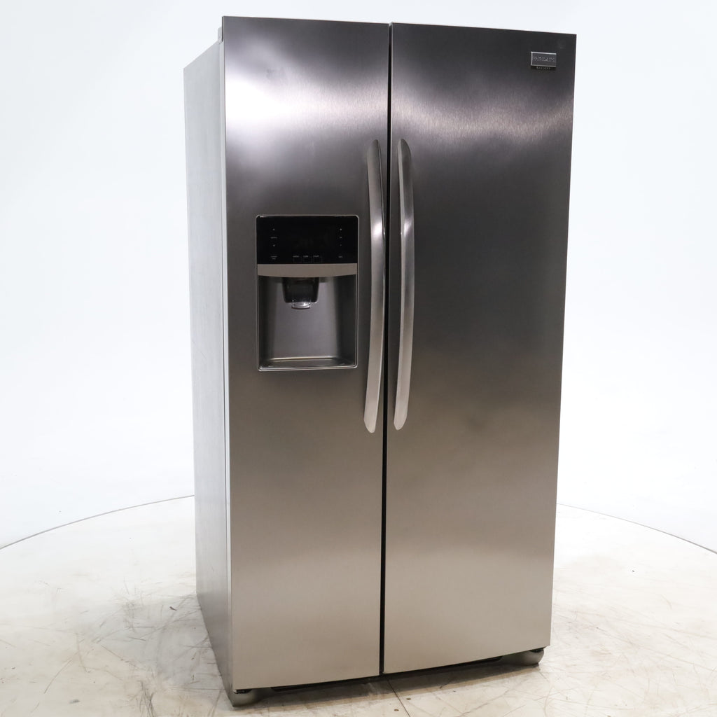 Pictures of Smudge-Proof Stainless Steel ENERGY STAR Frigidaire Gallery 25.6 cu. ft. Side by Side Refrigerator with External Water and Ice Dispenser - Certified Refurbished - Neu Appliance Outlet - Discount Appliance Outlet in Austin, Tx