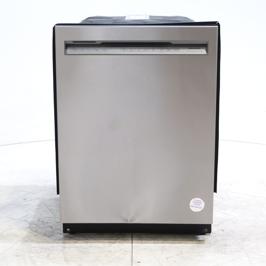 Pictures of 24 in. KitchenAid PrintShield ENERGY STAR Stainless Steel Built-In Front Control Tall Tub 39 dBA Dishwasher with Stainless Steel Tub - Scratch & Dent - Minor - Neu Appliance Outlet - Discount Appliance Outlet in Austin, Tx