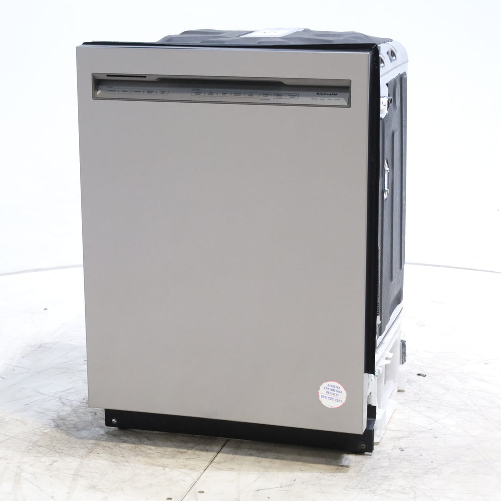 Pictures of 24 in. KitchenAid PrintShield ENERGY STAR Stainless Steel Built-In Front Control Tall Tub 39 dBA Dishwasher with Stainless Steel Tub - Scratch & Dent - Minor - Neu Appliance Outlet - Discount Appliance Outlet in Austin, Tx