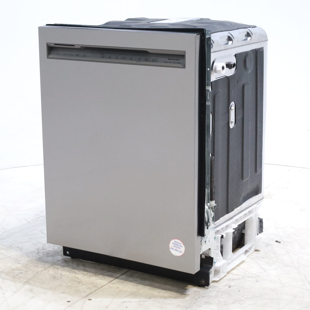 Pictures of 24 in. KitchenAid PrintShield ENERGY STAR Stainless Steel Built-In Front Control Tall Tub 39 dBA Dishwasher with Stainless Steel Tub - Scratch & Dent - Minor - Neu Appliance Outlet - Discount Appliance Outlet in Austin, Tx