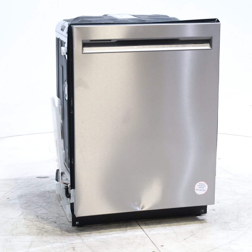 Pictures of 24 in. KitchenAid PrintShield ENERGY STAR Stainless Steel Built-In Front Control Tall Tub 39 dBA Dishwasher with Stainless Steel Tub - Scratch & Dent - Minor - Neu Appliance Outlet - Discount Appliance Outlet in Austin, Tx