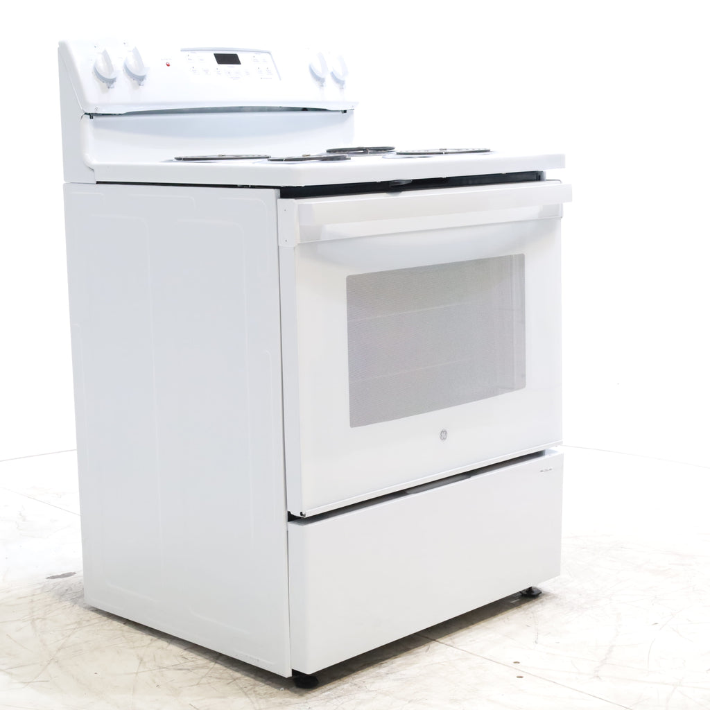Pictures of White GE 5.0 cu. ft. Freestanding 4 Heating Element Electric Range with Dual Element Baking - Scratch & Dent - Minor - Neu Appliance Outlet - Discount Appliance Outlet in Austin, Tx