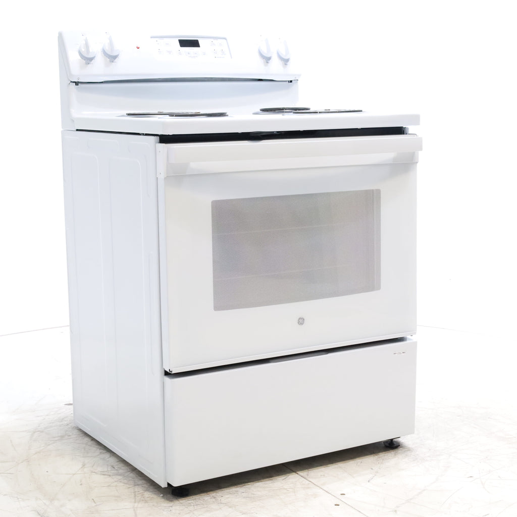 Pictures of White GE 5.0 cu. ft. Freestanding 4 Heating Element Electric Range with Dual Element Baking - Scratch & Dent - Minor - Neu Appliance Outlet - Discount Appliance Outlet in Austin, Tx