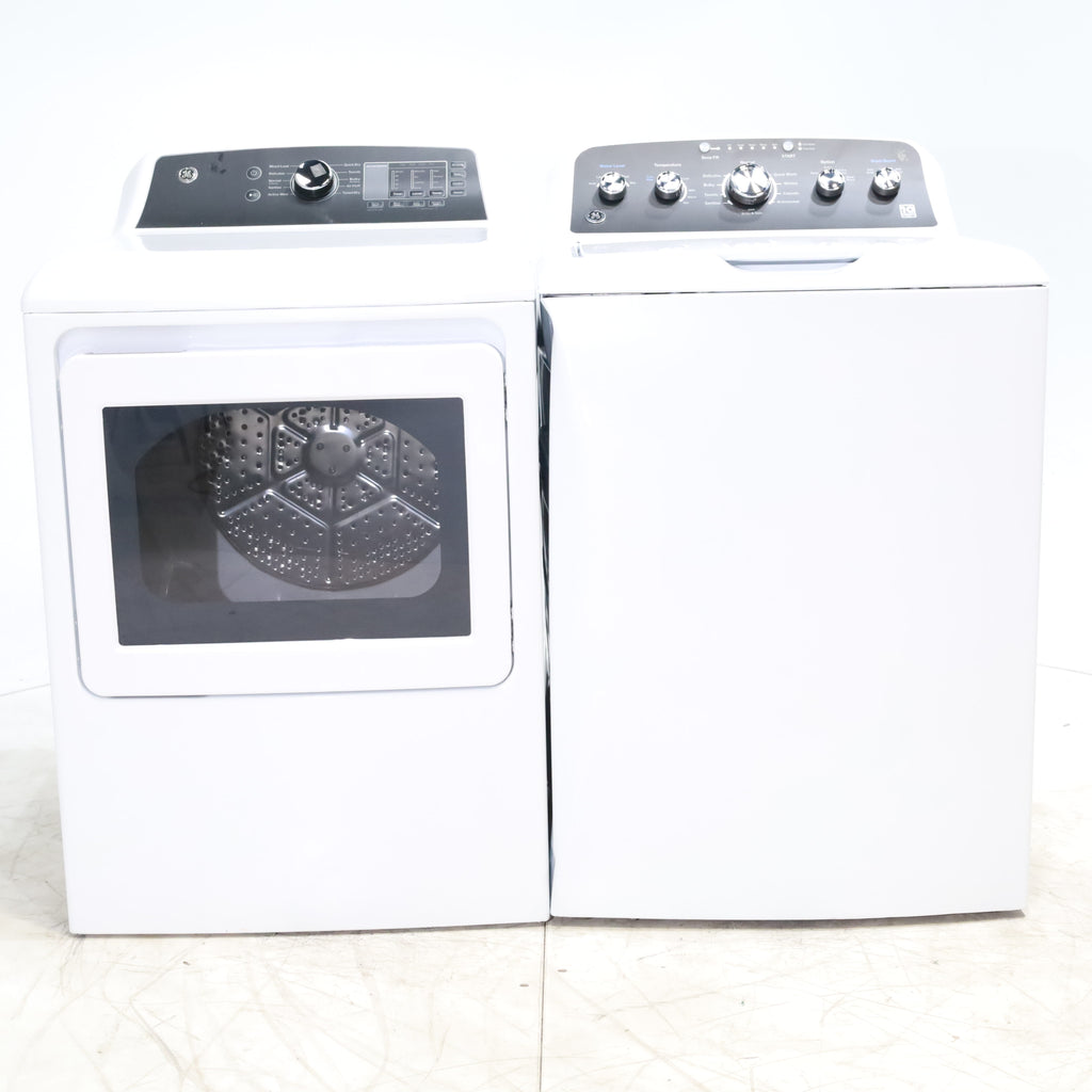 Pictures of GE 4.5 cu. ft. Capacity Washer with Stainless Steel Basket, Cold Plus and Wash Boost and GE 7.4 cu. ft. Capacity Electric Dryer with Up To 120 ft. Venting and Sensor Dry - Scratch & Dent - Minor | Moderate - Neu Appliance Outlet - Discount Appliance Outlet in Austin, Tx