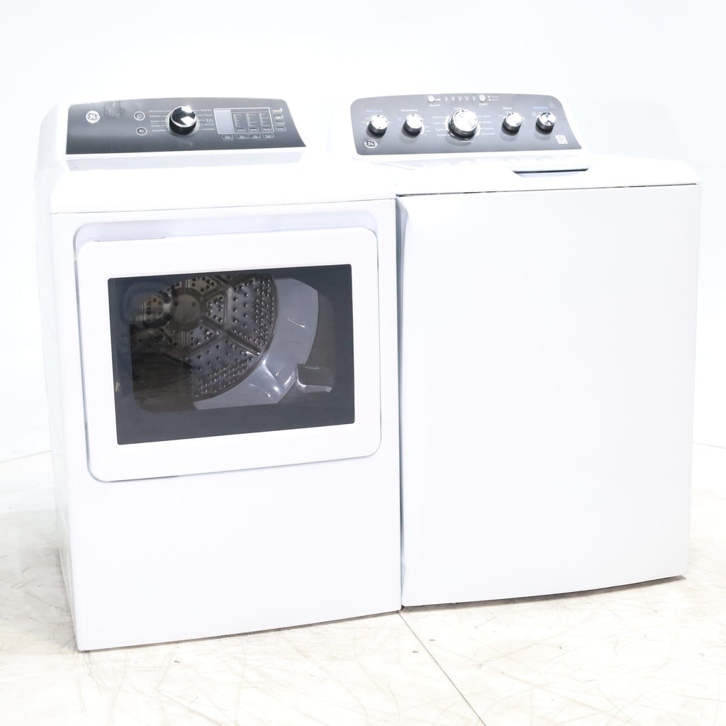 Pictures of GE 4.5 cu. ft. Capacity Washer with Stainless Steel Basket, Cold Plus and Wash Boost and GE 7.4 cu. ft. Capacity Electric Dryer with Up To 120 ft. Venting and Sensor Dry - Scratch & Dent - Minor | Moderate - Neu Appliance Outlet - Discount Appliance Outlet in Austin, Tx