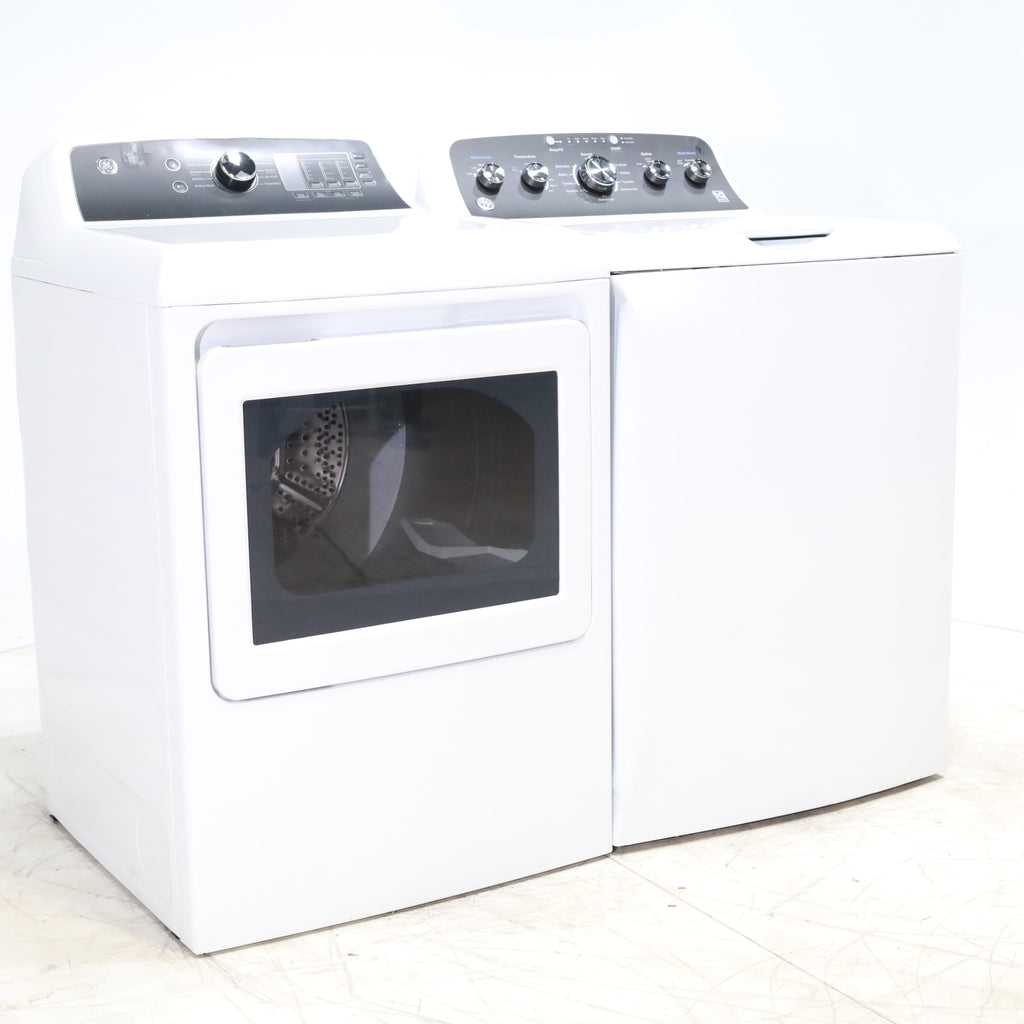 Pictures of GE 4.5 cu. ft. Capacity Washer with Stainless Steel Basket, Cold Plus and Wash Boost and GE 7.4 cu. ft. Capacity Electric Dryer with Up To 120 ft. Venting and Sensor Dry - Scratch & Dent - Minor | Moderate - Neu Appliance Outlet - Discount Appliance Outlet in Austin, Tx