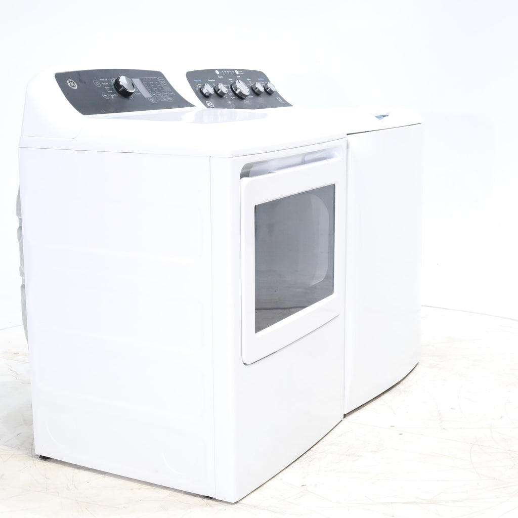 Pictures of GE 4.5 cu. ft. Capacity Washer with Stainless Steel Basket, Cold Plus and Wash Boost and GE 7.4 cu. ft. Capacity Electric Dryer with Up To 120 ft. Venting and Sensor Dry - Scratch & Dent - Minor | Moderate - Neu Appliance Outlet - Discount Appliance Outlet in Austin, Tx