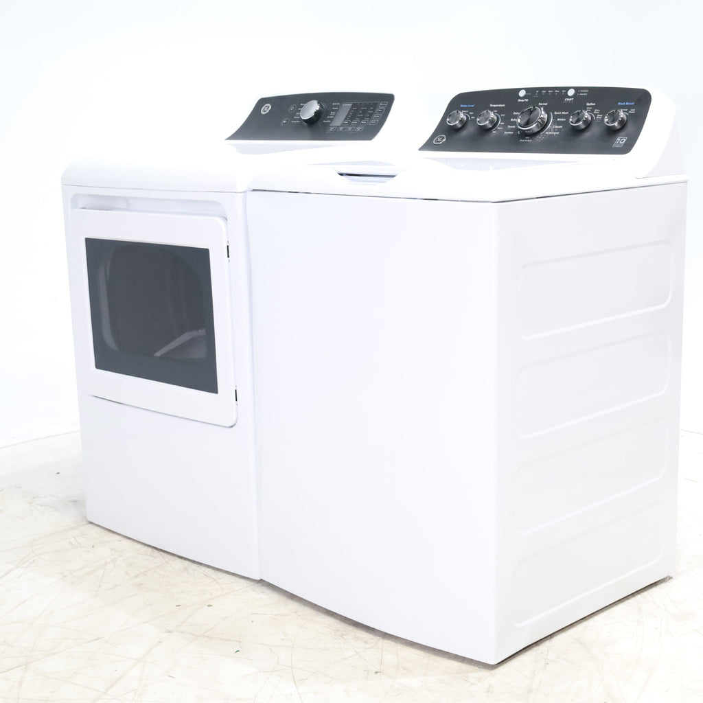 Pictures of GE 4.5 cu. ft. Capacity Washer with Stainless Steel Basket, Cold Plus and Wash Boost and GE 7.4 cu. ft. Capacity Electric Dryer with Up To 120 ft. Venting and Sensor Dry - Scratch & Dent - Minor | Moderate - Neu Appliance Outlet - Discount Appliance Outlet in Austin, Tx