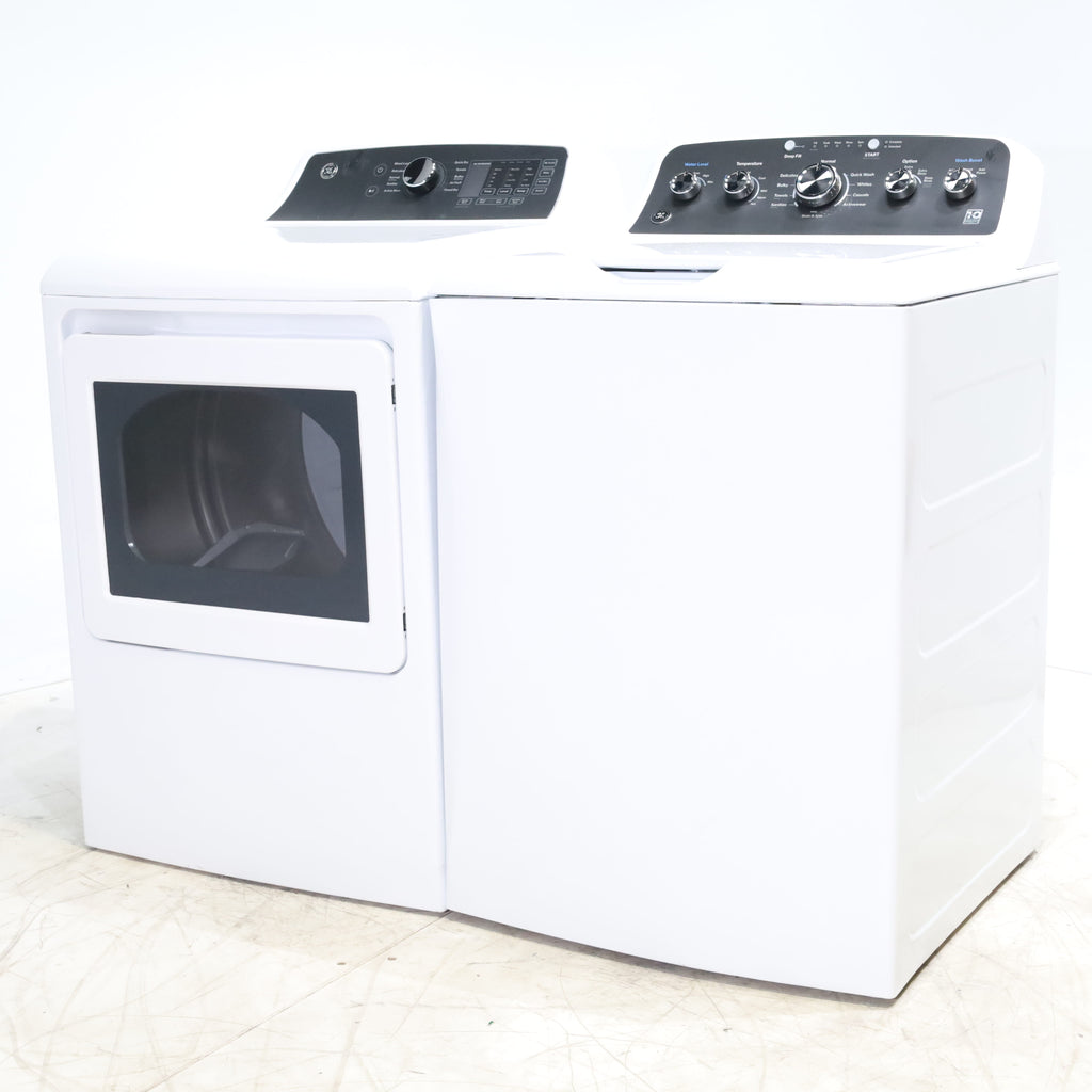 Pictures of GE 4.5 cu. ft. Capacity Washer with Stainless Steel Basket, Cold Plus and Wash Boost and GE 7.4 cu. ft. Capacity Electric Dryer with Up To 120 ft. Venting and Sensor Dry - Scratch & Dent - Minor | Moderate - Neu Appliance Outlet - Discount Appliance Outlet in Austin, Tx