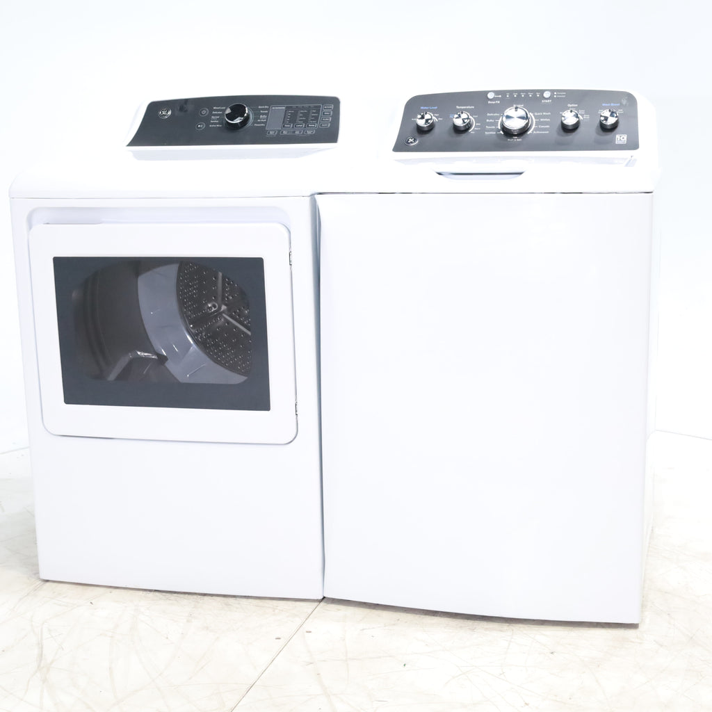 Pictures of GE 4.5 cu. ft. Capacity Washer with Stainless Steel Basket, Cold Plus and Wash Boost and GE 7.4 cu. ft. Capacity Electric Dryer with Up To 120 ft. Venting and Sensor Dry - Scratch & Dent - Minor | Moderate - Neu Appliance Outlet - Discount Appliance Outlet in Austin, Tx