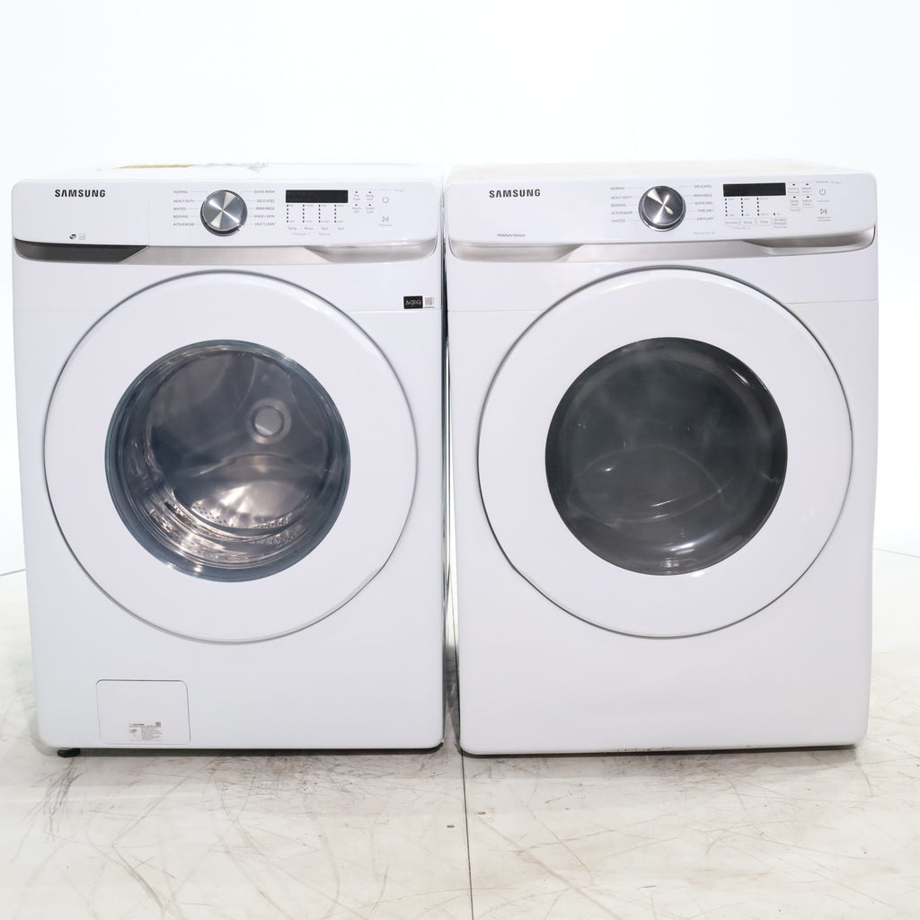 Pictures of ENERGY STAR Samsung 4.5 cu. ft. Front Load Washer with Vibration Reduction and Samsung 7.5 cu. ft. Front Load Electric Dryer with Sensor Dry and Interior Drum Light- Scratch & Dent - Moderate | Major - Neu Appliance Outlet - Discount Appliance Outlet in Austin, Tx