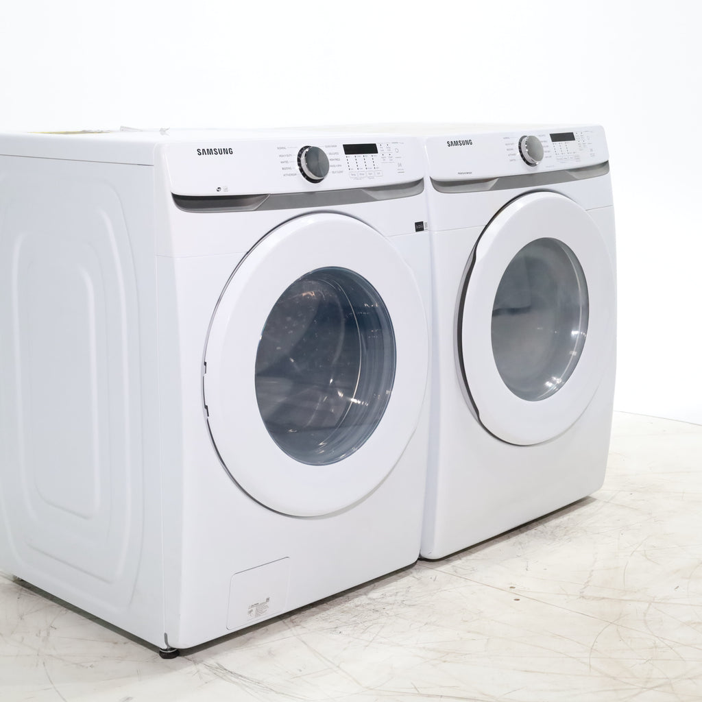 Pictures of ENERGY STAR Samsung 4.5 cu. ft. Front Load Washer with Vibration Reduction and Samsung 7.5 cu. ft. Front Load Electric Dryer with Sensor Dry and Interior Drum Light- Scratch & Dent - Moderate | Major - Neu Appliance Outlet - Discount Appliance Outlet in Austin, Tx