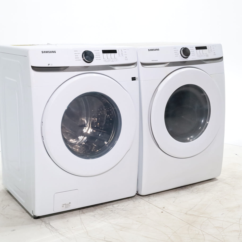 Pictures of ENERGY STAR Samsung 4.5 cu. ft. Front Load Washer with Vibration Reduction and Samsung 7.5 cu. ft. Front Load Electric Dryer with Sensor Dry and Interior Drum Light- Scratch & Dent - Moderate | Major - Neu Appliance Outlet - Discount Appliance Outlet in Austin, Tx