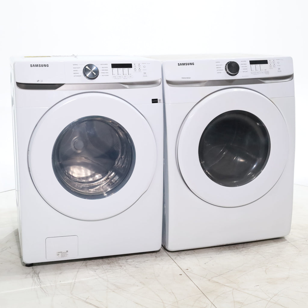 Pictures of ENERGY STAR Samsung 4.5 cu. ft. Front Load Washer with Vibration Reduction and Samsung 7.5 cu. ft. Front Load Electric Dryer with Sensor Dry and Interior Drum Light- Scratch & Dent - Moderate | Major - Neu Appliance Outlet - Discount Appliance Outlet in Austin, Tx