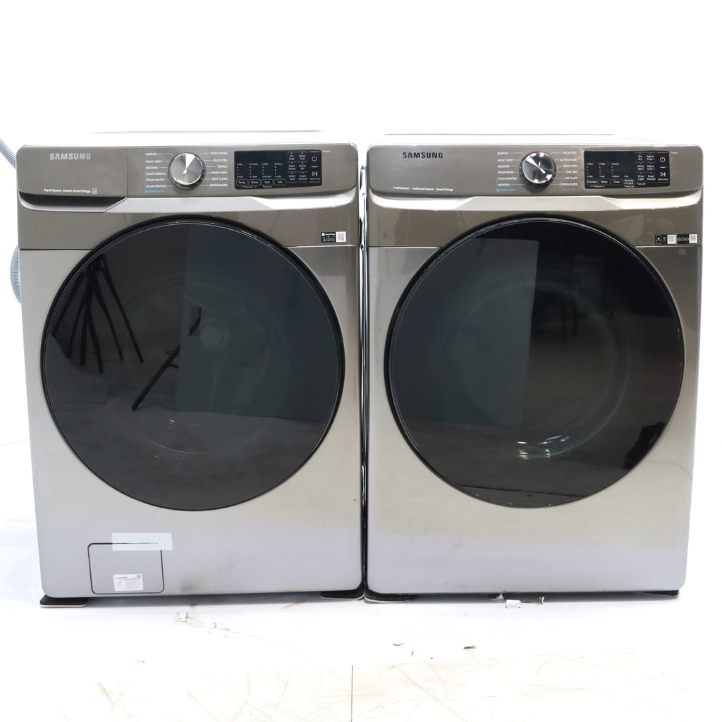 Pictures of Platinum ENERGY STAR Samsung 4.5 cu. ft. Front Load Washer with WiFi Connectivity and Platinum Samsung 7.5 cu. ft. Front Load Gas Dryer with Steam  - Scratch and Dent - Minor - Neu Appliance Outlet - Discount Appliance Outlet in Austin, Tx