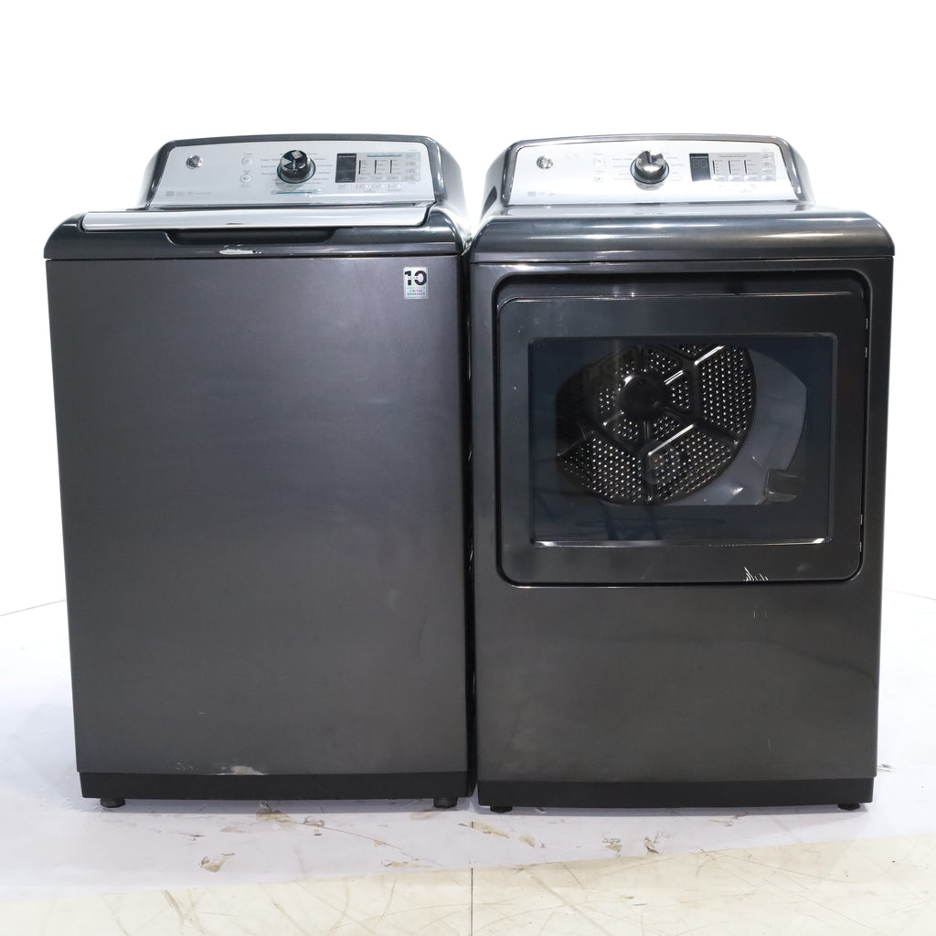 Pictures of Diamond Gray ENERGY STAR GE 5.0 cu. ft. Top Load Washing Machine with Water Station and ENERGY STAR GE 7.4 cu. ft. Steam Electric Dryer with My Cycle - Certified Refurbished - Neu Appliance Outlet - Discount Appliance Outlet in Austin, Tx