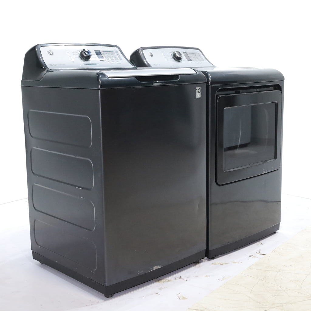 Pictures of Diamond Gray ENERGY STAR GE 5.0 cu. ft. Top Load Washing Machine with Water Station and ENERGY STAR GE 7.4 cu. ft. Steam Electric Dryer with My Cycle - Certified Refurbished - Neu Appliance Outlet - Discount Appliance Outlet in Austin, Tx