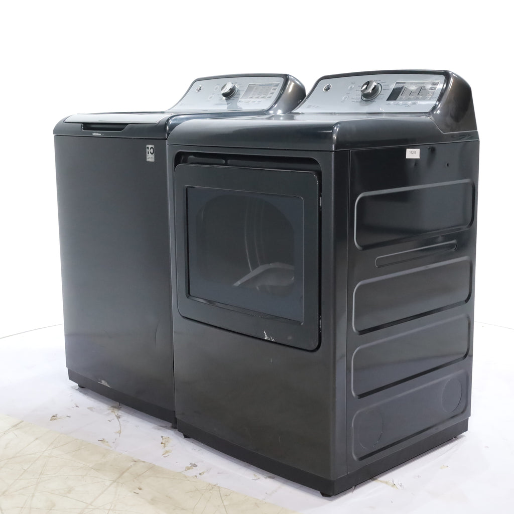 Pictures of Diamond Gray ENERGY STAR GE 5.0 cu. ft. Top Load Washing Machine with Water Station and ENERGY STAR GE 7.4 cu. ft. Steam Electric Dryer with My Cycle - Certified Refurbished - Neu Appliance Outlet - Discount Appliance Outlet in Austin, Tx