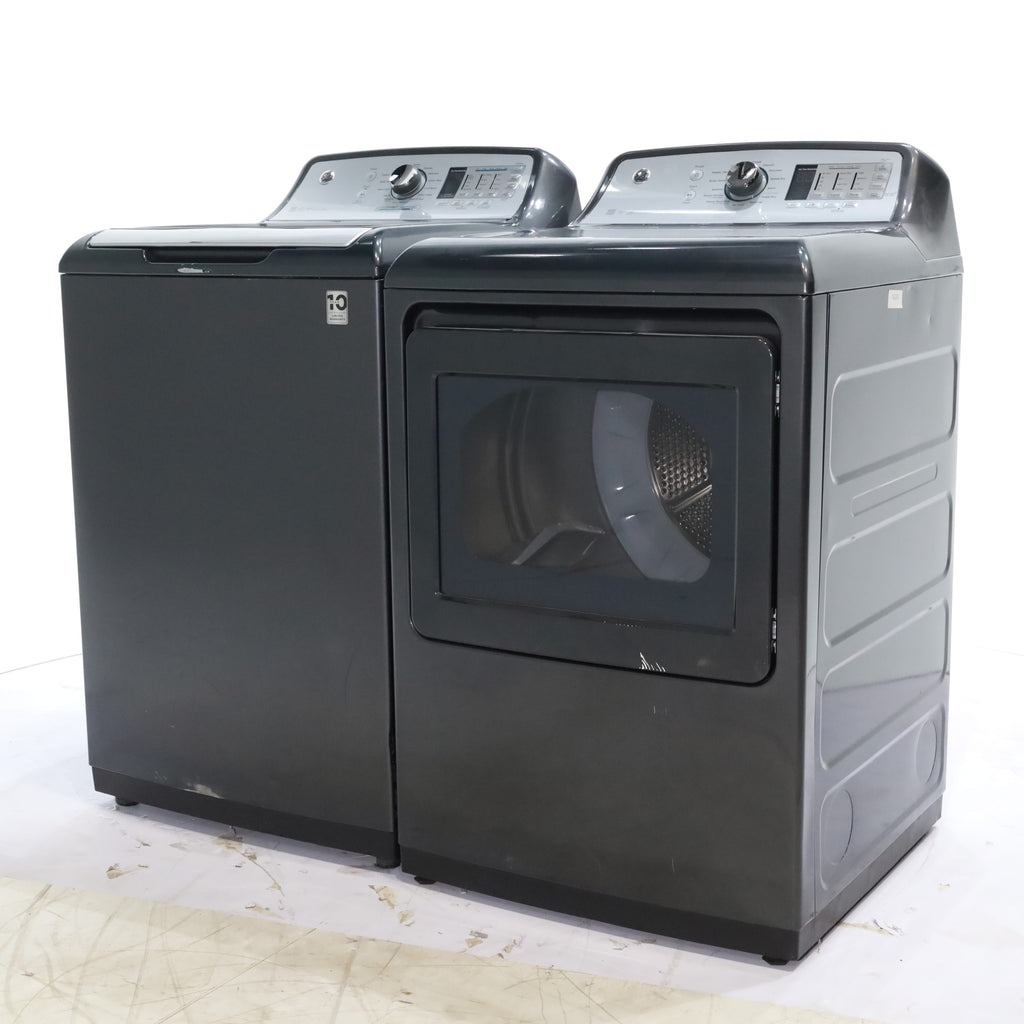 Pictures of Diamond Gray ENERGY STAR GE 5.0 cu. ft. Top Load Washing Machine with Water Station and ENERGY STAR GE 7.4 cu. ft. Steam Electric Dryer with My Cycle - Certified Refurbished - Neu Appliance Outlet - Discount Appliance Outlet in Austin, Tx