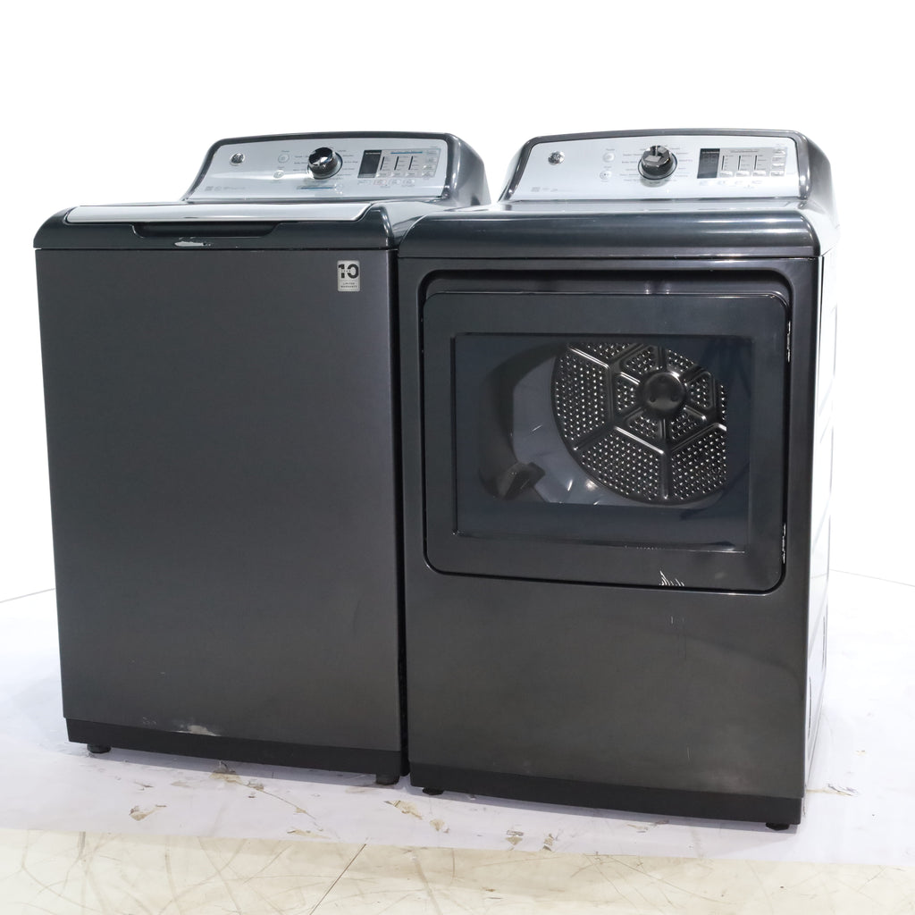 Pictures of Diamond Gray ENERGY STAR GE 5.0 cu. ft. Top Load Washing Machine with Water Station and ENERGY STAR GE 7.4 cu. ft. Steam Electric Dryer with My Cycle - Certified Refurbished - Neu Appliance Outlet - Discount Appliance Outlet in Austin, Tx