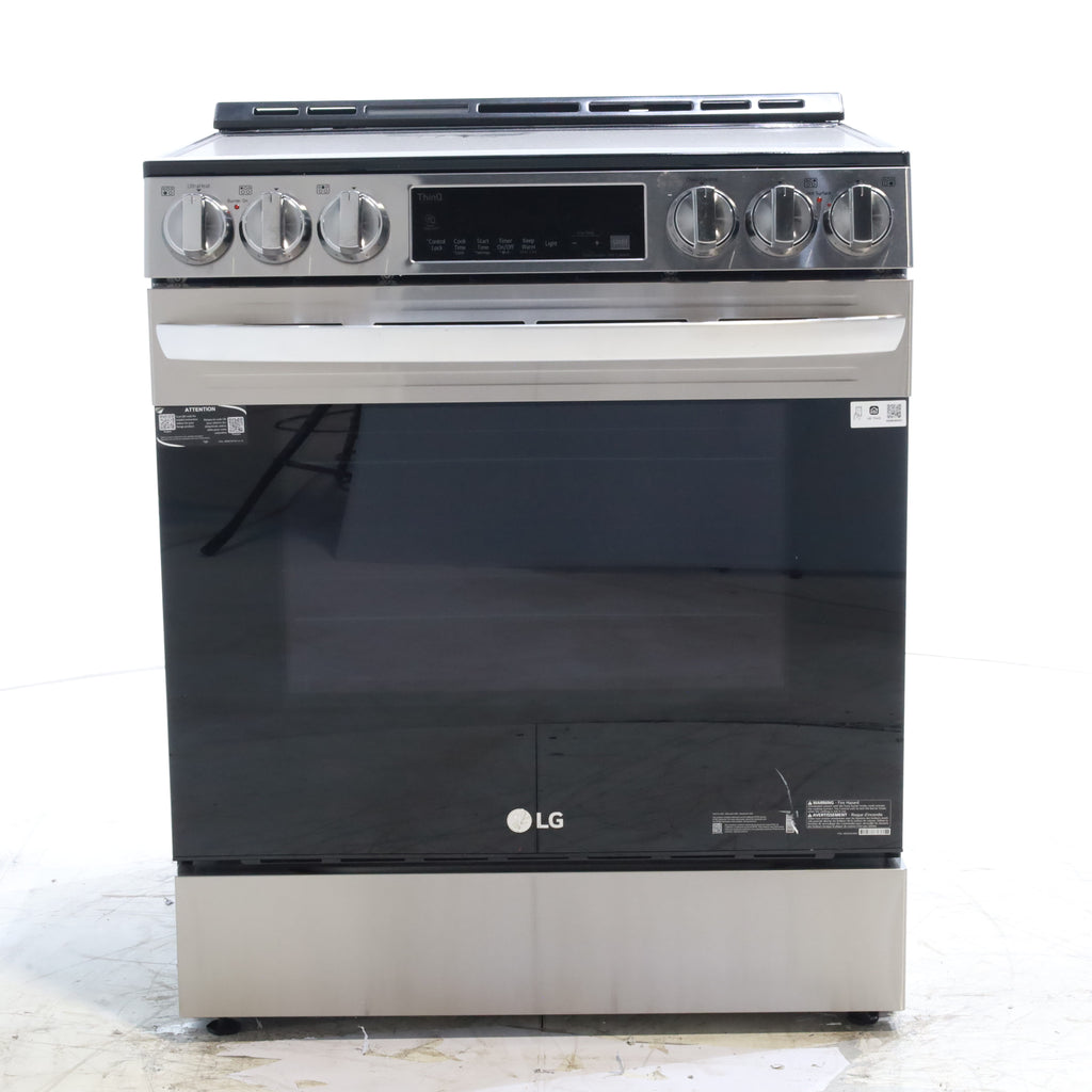 Pictures of PrintProof Stainless Steel LG 6.3 cu. ft. 5 Element Radiant Ceramic Glass Cooktop Slide-In Electric Range with Air Fry - Open Box - Neu Appliance Outlet - Discount Appliance Outlet in Austin, Tx
