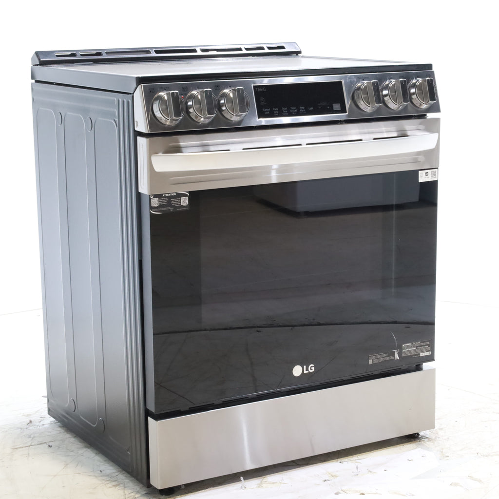 Pictures of PrintProof Stainless Steel LG 6.3 cu. ft. 5 Element Radiant Ceramic Glass Cooktop Slide-In Electric Range with Air Fry - Open Box - Neu Appliance Outlet - Discount Appliance Outlet in Austin, Tx