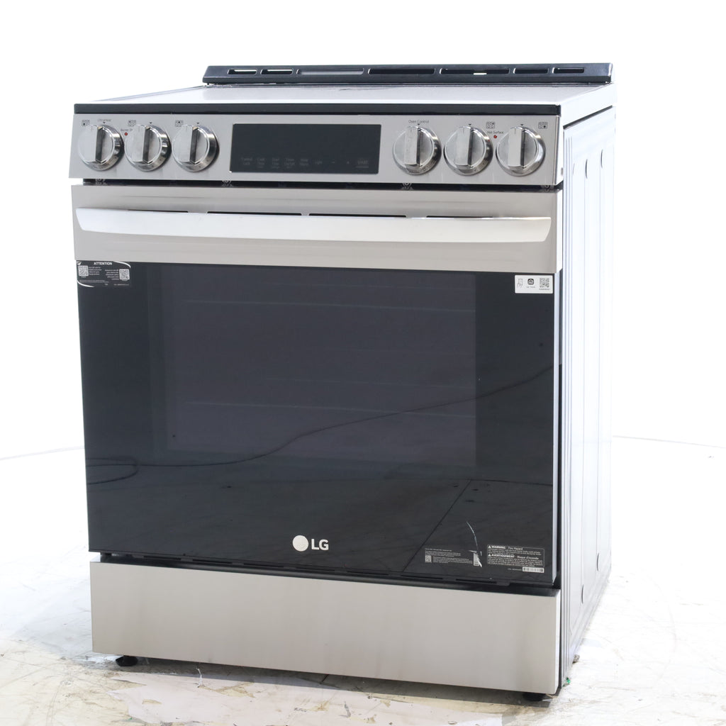 Pictures of PrintProof Stainless Steel LG 6.3 cu. ft. 5 Element Radiant Ceramic Glass Cooktop Slide-In Electric Range with Air Fry - Open Box - Neu Appliance Outlet - Discount Appliance Outlet in Austin, Tx