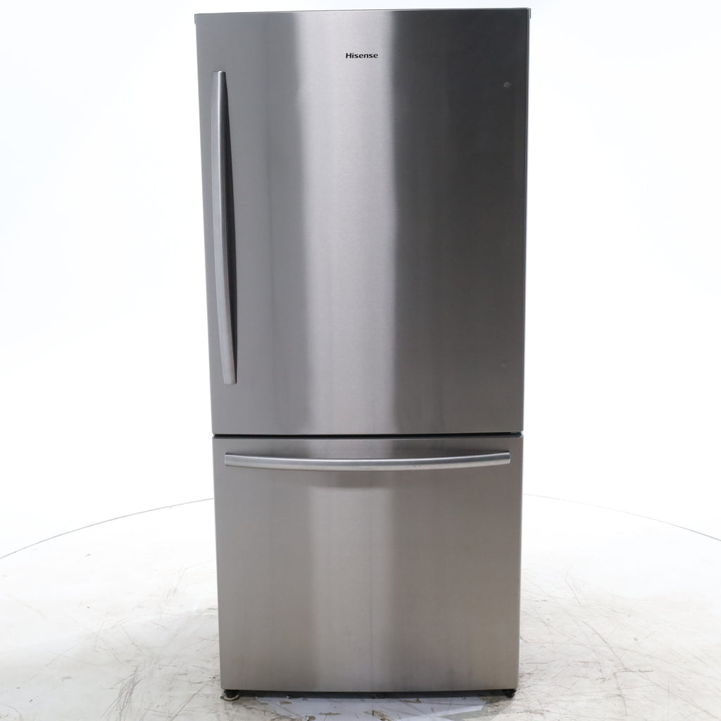 Pictures of 32 in. Wide Counter Depth Stainless Steel ENERGY STAR Hisense 17.1 cu. ft. Bottom Freezer Refrigerator with Super Freezer Technology - Certified Refurbished - Neu Appliance Outlet - Discount Appliance Outlet in Austin, Tx
