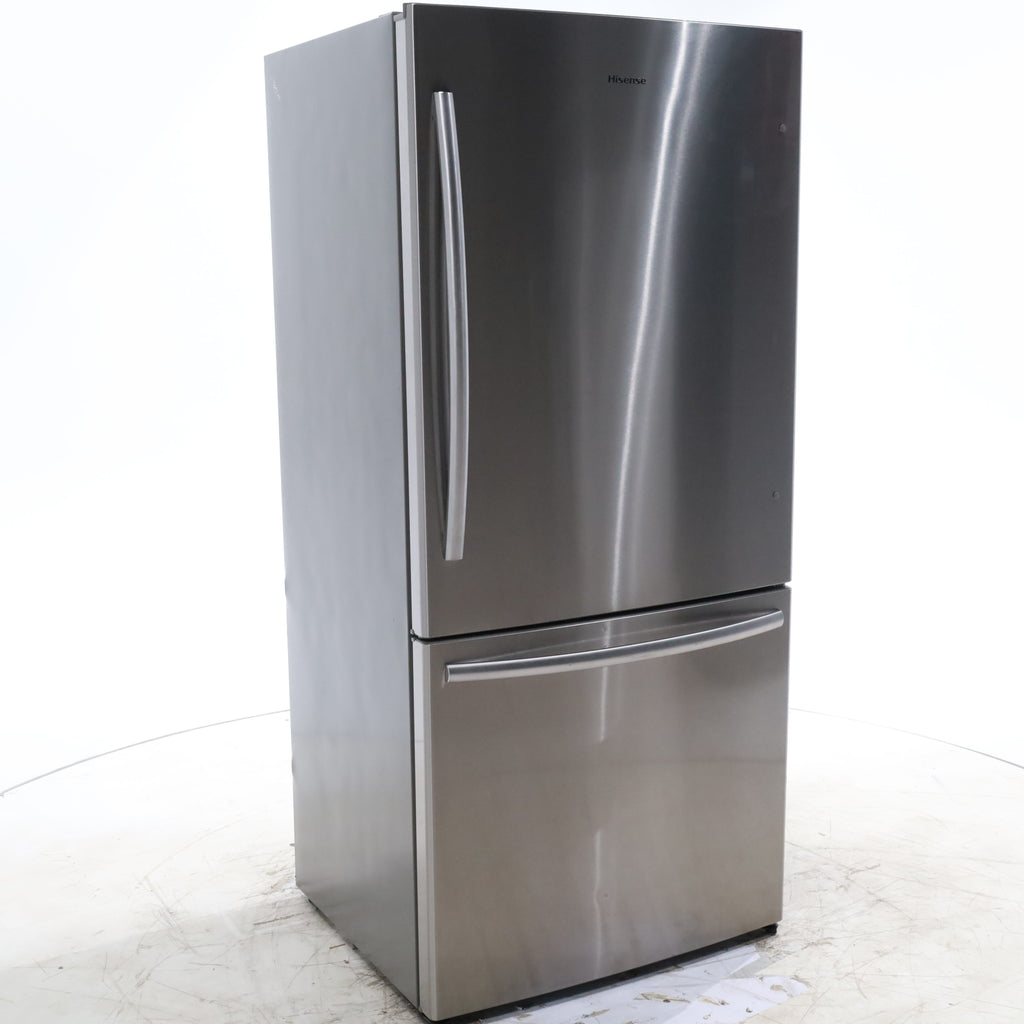 Pictures of 32 in. Wide Counter Depth Stainless Steel ENERGY STAR Hisense 17.1 cu. ft. Bottom Freezer Refrigerator with Super Freezer Technology - Certified Refurbished - Neu Appliance Outlet - Discount Appliance Outlet in Austin, Tx