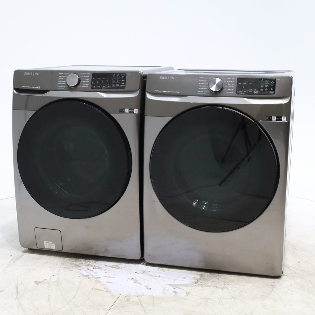 Pictures of Platinum ENERGY STAR Samsung 4.5 cu. ft. Front Load Washer with WiFi Connectivity and Platinum Samsung 7.5 cu. ft. Front Load Electric Dryer with Steam - Scratch and Dent - Minor - Neu Appliance Outlet - Discount Appliance Outlet in Austin, Tx